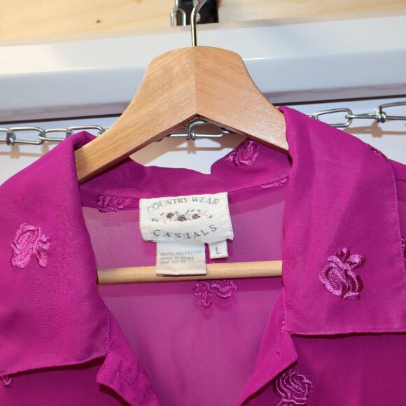 Country Wear Casuals Sheer Pink Button-Up Blouse With Embroidered Floral Pattern - Picture 4 of 10